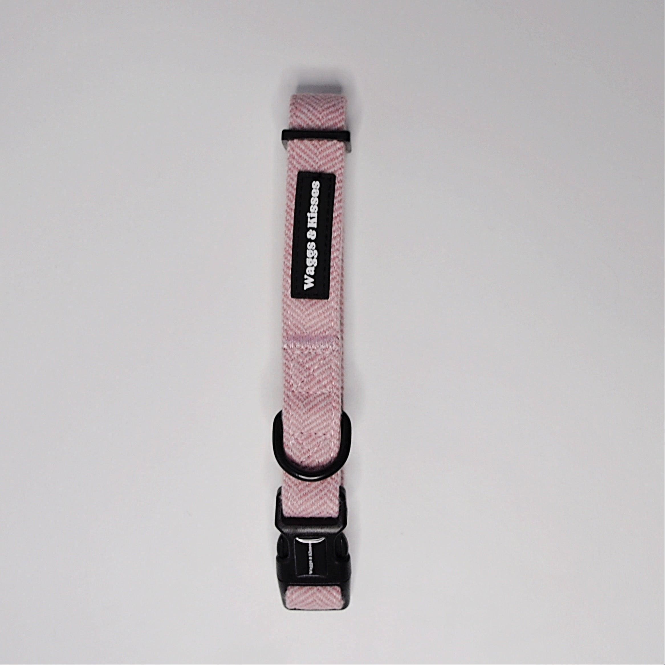 Pink/Cherry Blossom Tweed Dog Collar Waggs and Kisses