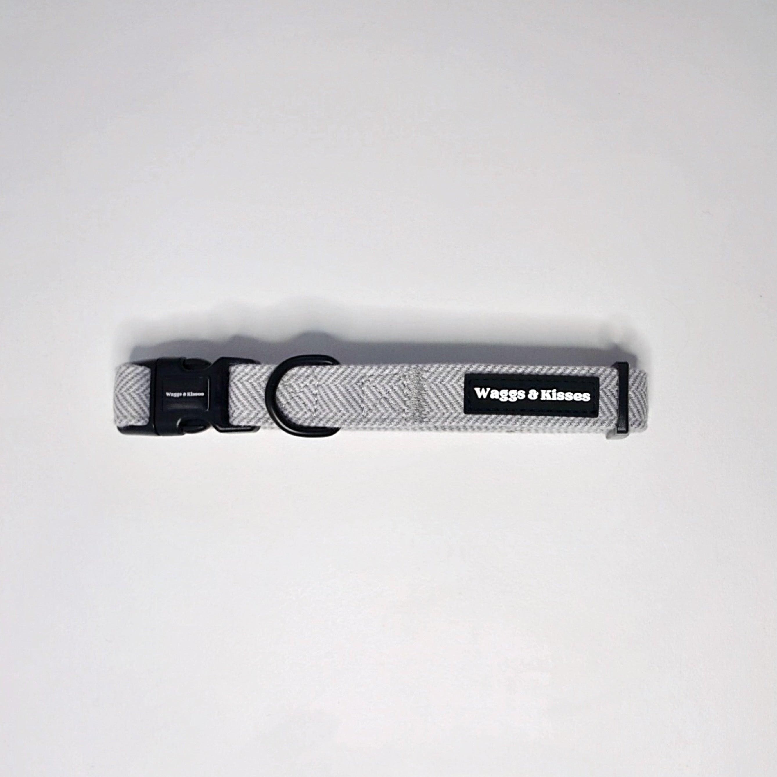 Slate Grey Tweed Dog Collar Waggs and Kisses