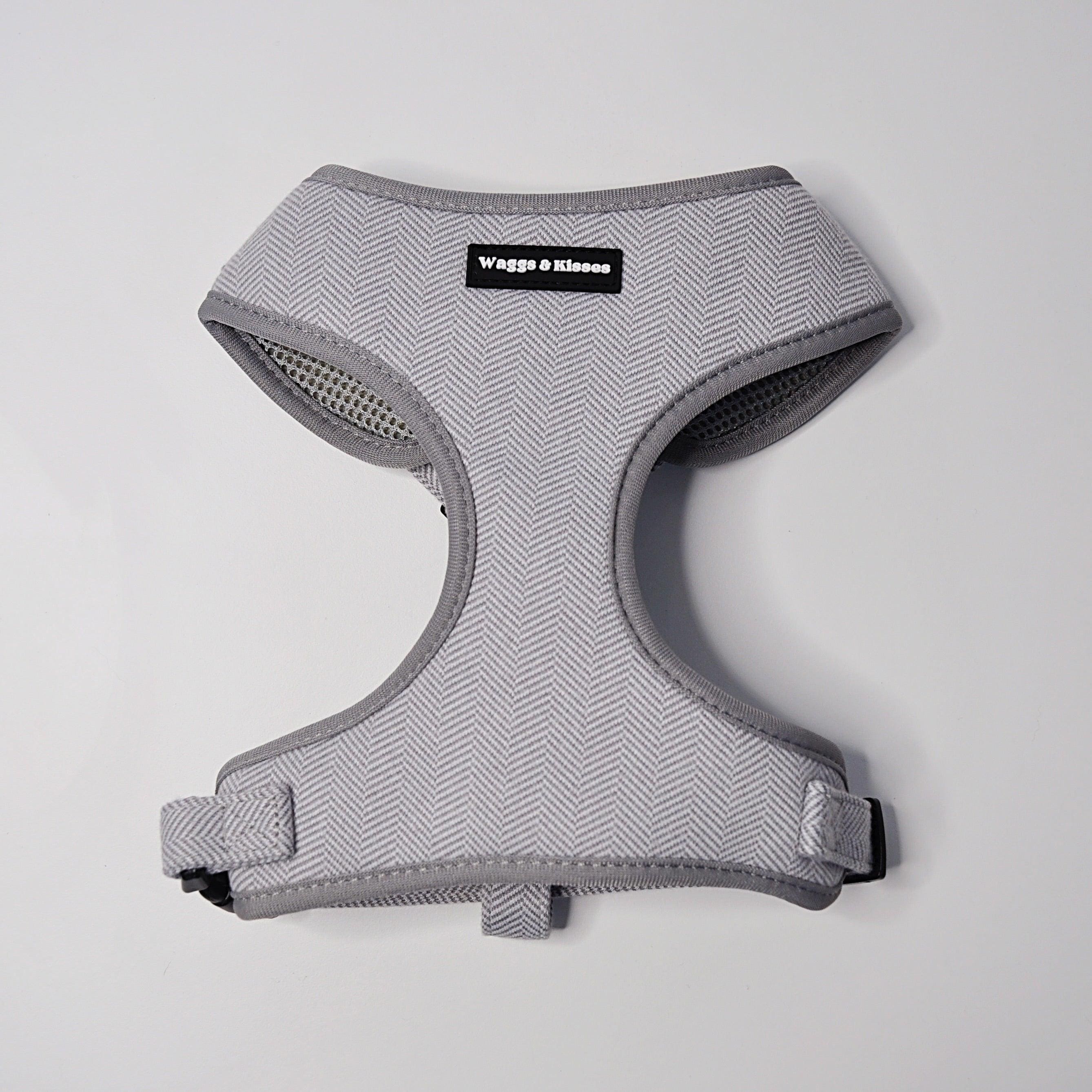 Slate Grey Tweed Dog Harness Front View