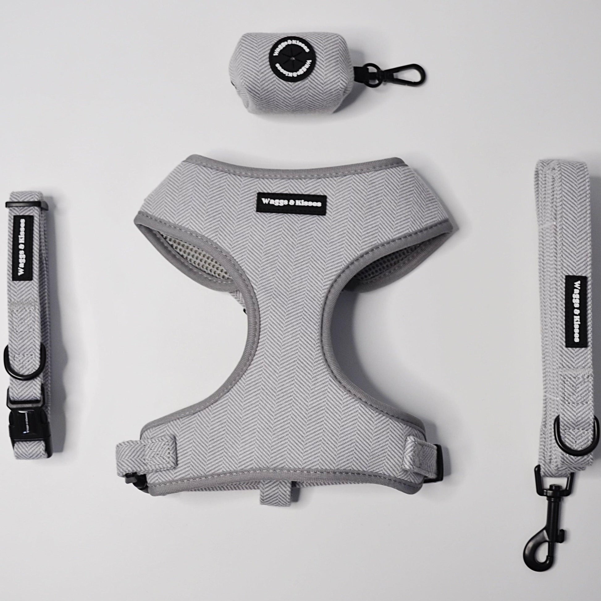 Slate Grey Tweed Harness - Waggs and Kisses