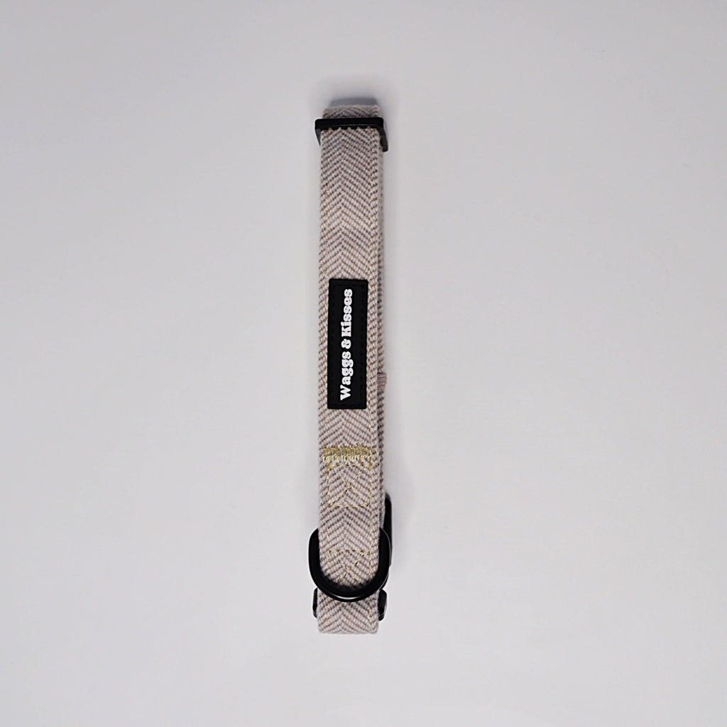 Soft Truffle Tweed Dog Collar By Waggs And Kisses UK