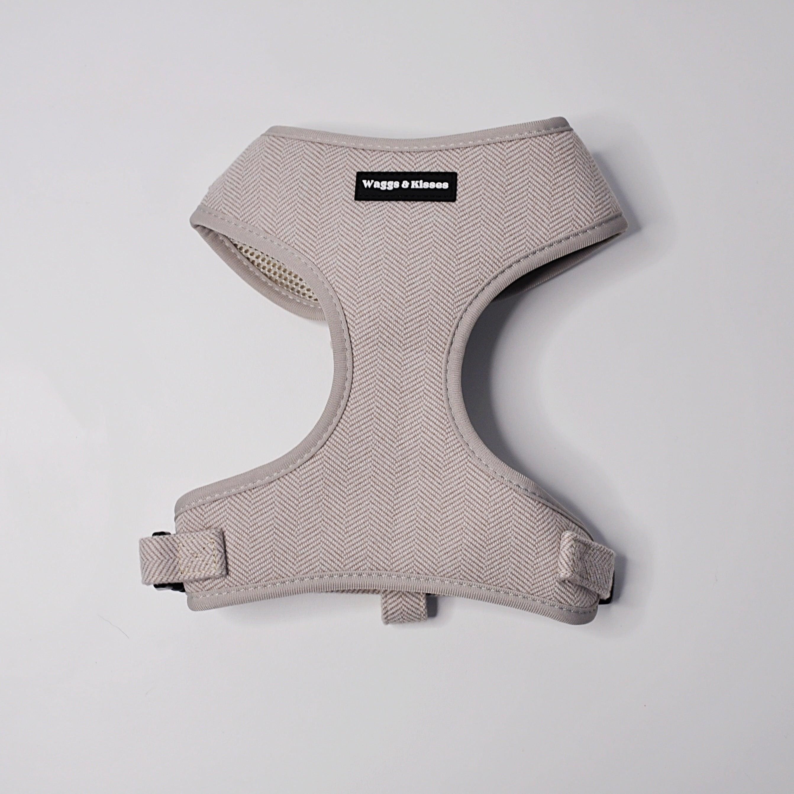 Waggs and Kisses Soft Truffle Tweed Dog Harness in light beige with herringbone pattern
